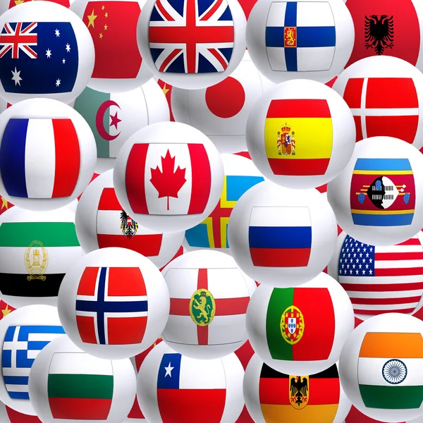 Image of flags of different countries on a blue background close-up — Stock Photo, Image