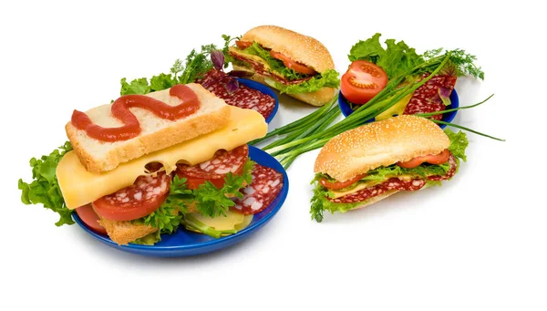 Isolated Image Hamburgers Sandwiches White Background Close — Stock Photo, Image