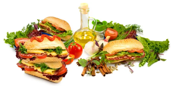 Geïsoleerde Afbeelding Van Hamburgers Broodjes Witte Achtergrond Close — Stockfoto