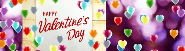 Счастливого Дня Святого Валентина с воздушными шарами со стилизованными сердцами. — стоковое фото