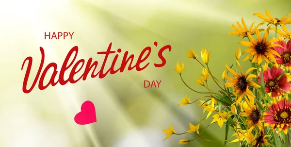 Feliz Día San Valentín Con Hermosas Flores Festivas Sobre Fondo —  Fotos de Stock