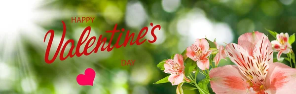 Fröhlicher Valentinstag Mit Schönen Festlichen Blumen Auf Buntem Hintergrund — Stockfoto