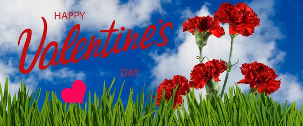 Gelukkige Valentijnsdag Met Mooie Feestelijke Bloemen Kleurrijke Achtergrond — Stockfoto