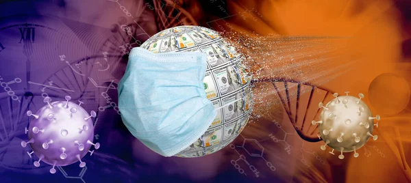 the image of a stylized ball of dollar bills as a symbol of the crisis of the financial system from the covid-19 pandemic. 3d-image
