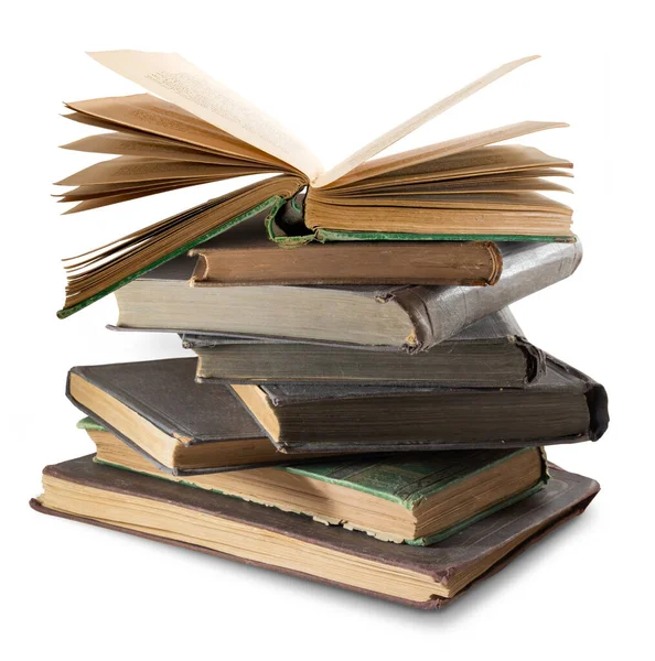 Image Old Books Stacked One Top Another White Background — Stock Photo, Image