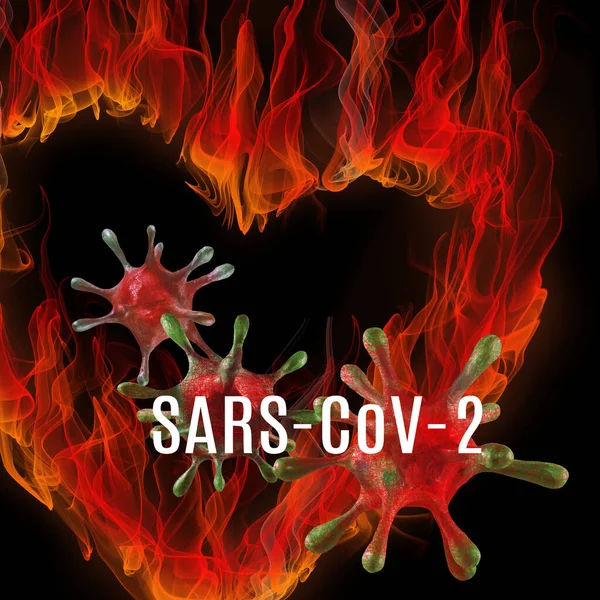 Immagine Virus Sars Cov Stilizzati Con Iscrizione Sullo Sfondo Immagine — Foto Stock