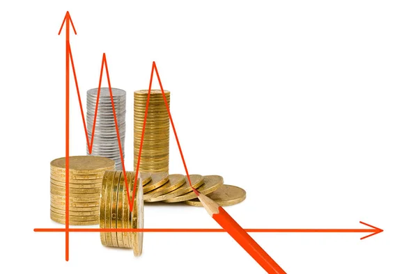 Graficzny Obraz Niestabilności Systemu Finansowego Sytuacji Kryzysowej Tle Wizerunku Monet — Zdjęcie stockowe