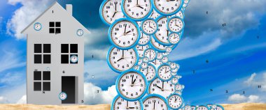 İnsan profili, bir evin arka planına ve 3D doğal manzaraya karşı zamanın geçişinin bir sembolü olarak birçok kadrandan oluşmaktadır.