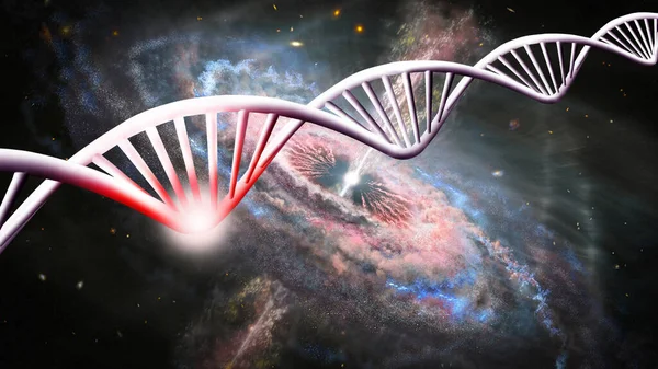 Stilisierte DNA auf dem Hintergrund des Sternenhimmels. Elemente dieses Bildes stammen von der NASA. 3D-Bild — Stockfoto