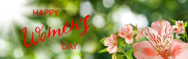Feliz Día Mujer Bandera Romántica Decoración Hermosas Flores — Foto de Stock