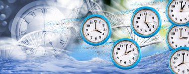 Küçük parçacıklara ayrılan saatlerin soyut bir görüntüsü. Zamanın faniliği ve süreçlerin sonsuzluğu bu görüntünün konseptidir..