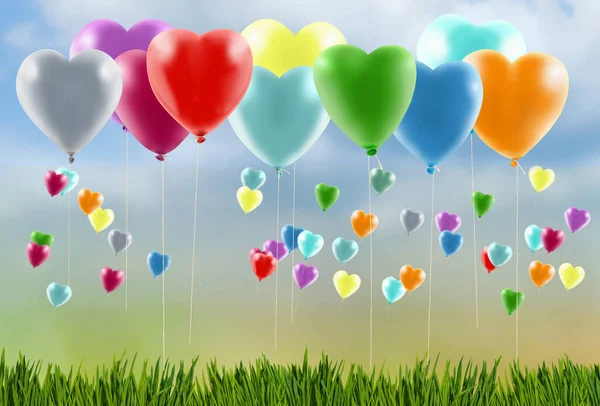 Viele Bunte Luftballons Form Eines Stilisierten Herzens Bild — Stockfoto