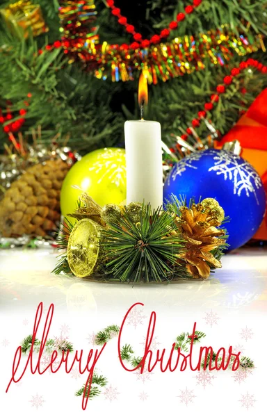蜡烛的圣诞树背景上 — 图库照片