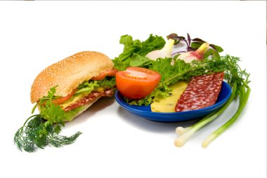 sandviç, sosis, peynir, domates ve sarımsak