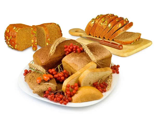 Image of plate with bread and berries — Stock Photo, Image