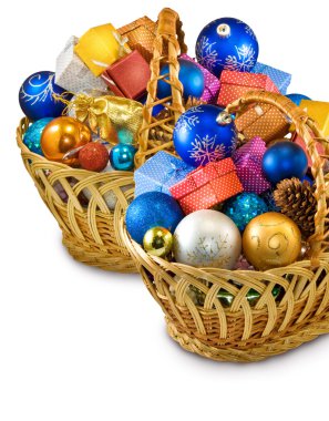 image of many Christmas decorations in basket