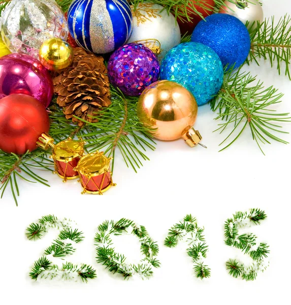 Imagem de muitas das decorações da árvore de Natal em um fundo branco close-up — Fotografia de Stock