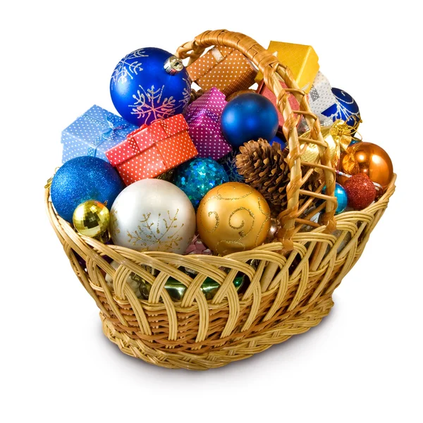 Mage of various Christmas decorations in basket — Stock Photo, Image