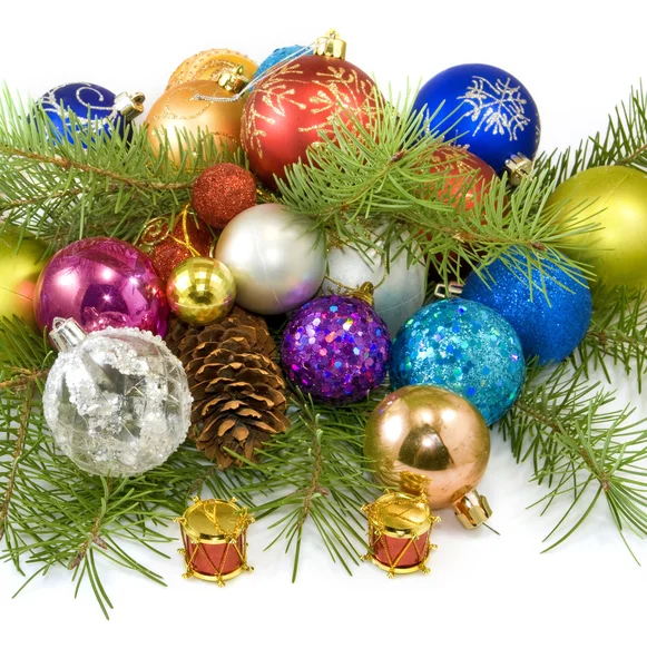 Christmas tree decorations on a white background — Stock Photo, Image