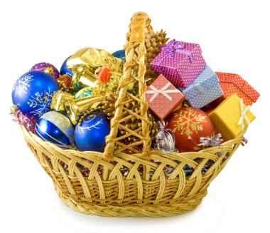 beyaz zemin üzerinde farklı Noel dekorasyon