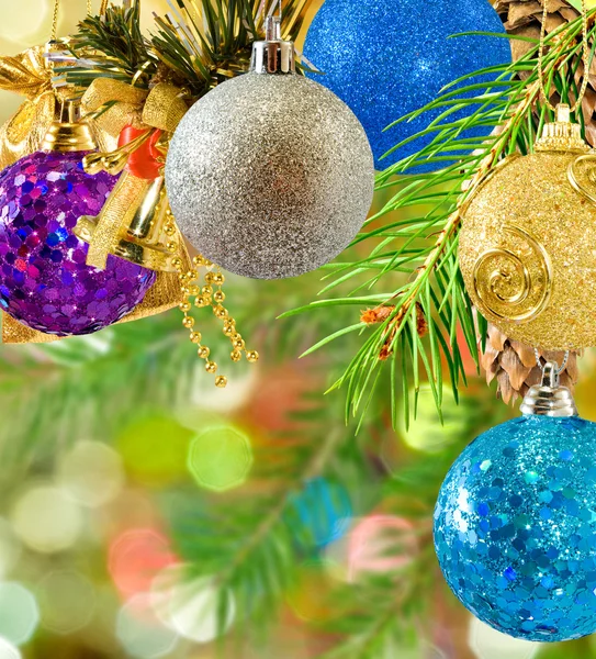 Christmas decorated balls on blurred background — Stock Photo, Image