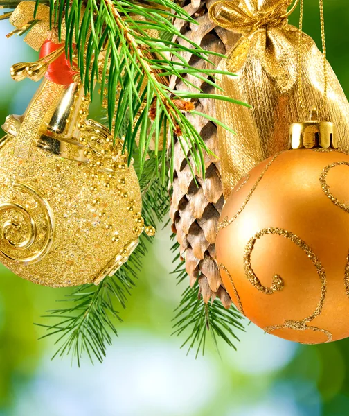 Image of  Christmas decorations on a green background — Stock Photo, Image