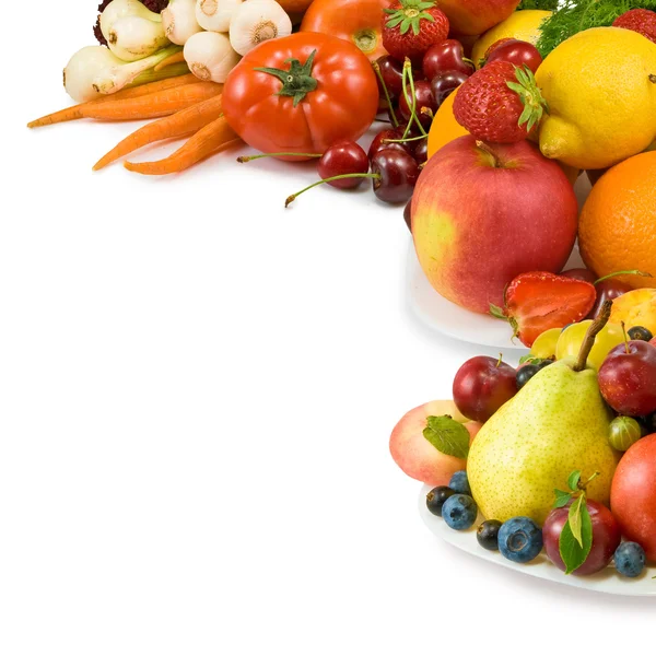 Different fruits and vegetables on a white background — Stock Photo, Image