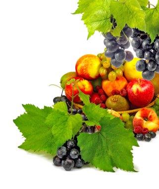 beyaz arkaplanda farklı meyveler