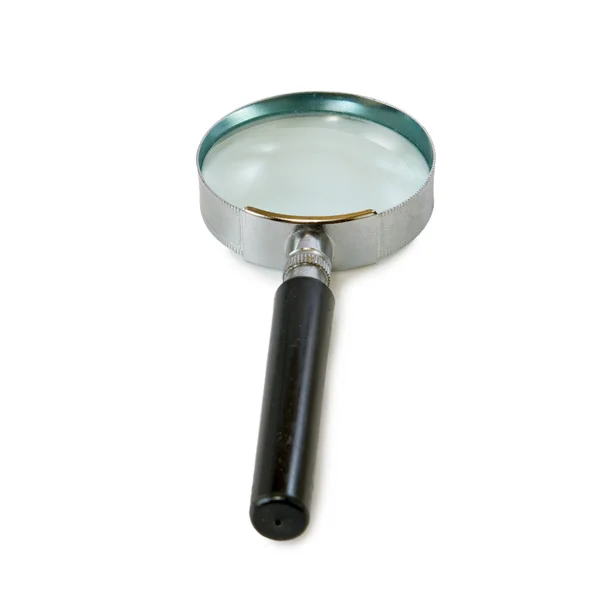 Ampliação de vidro no fundo branco close-up — Fotografia de Stock