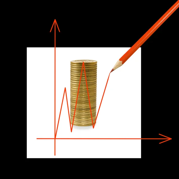 Munten en diagram close-up — Stockfoto