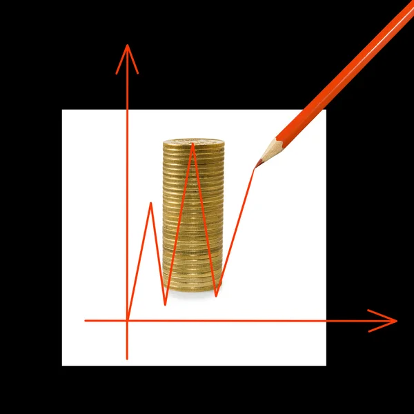 Moedas e diagrama close-up — Fotografia de Stock