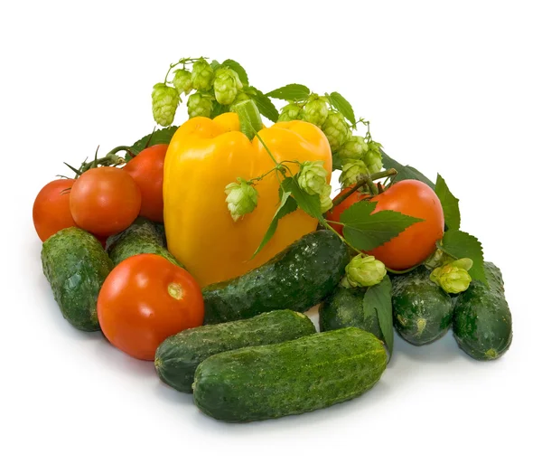 Zelenina na štítku na bílém pozadí — Stock fotografie
