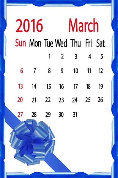 Kalendarz na miesiąc marzec — Zdjęcie stockowe