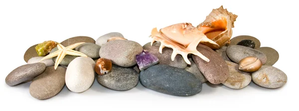 Απομονωμένο εικόνα πολλές πέτρες και κοχύλια θάλασσας — Φωτογραφία Αρχείου