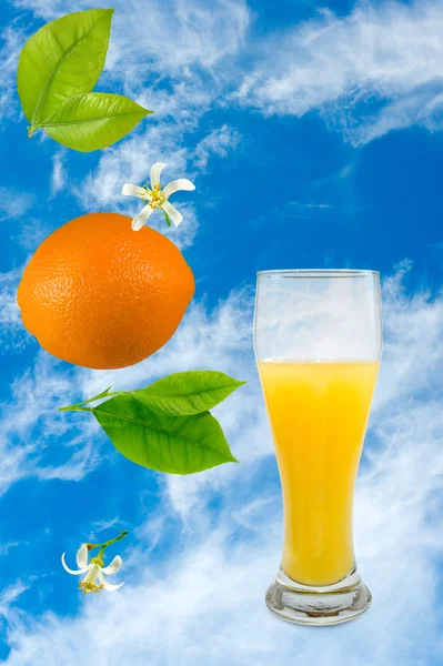 Imagen de un vaso con zumo y naranja — Foto de Stock