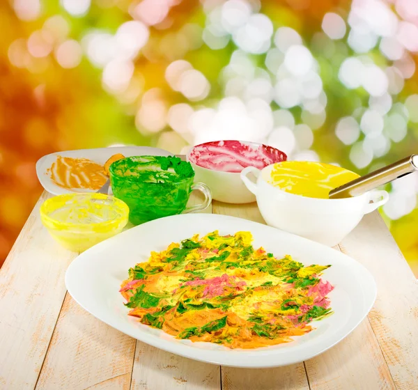 Image of dessert in the plate on wooden table — Stock Photo, Image