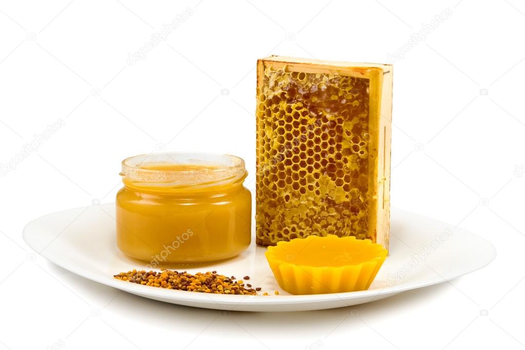  honey, honeycomb and pollen