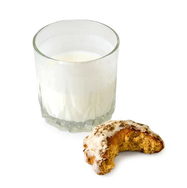 Milk and cookies on a white background closeup — Stock Photo, Image