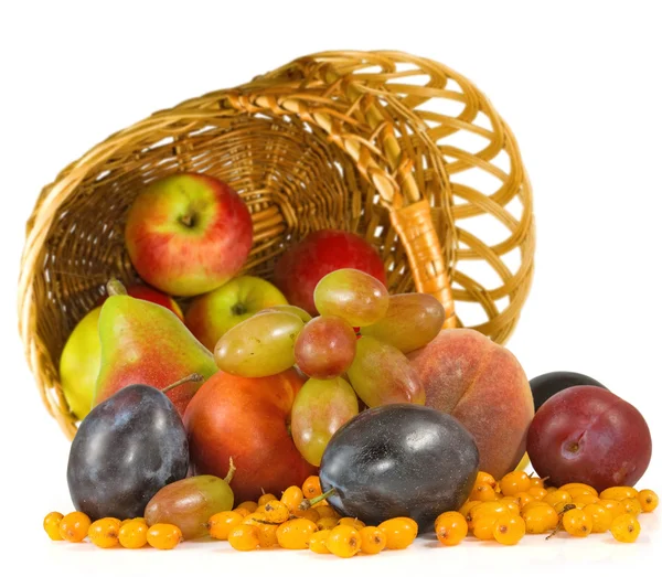 Isolated image of different fruits in a basket closeup — Stock Photo, Image
