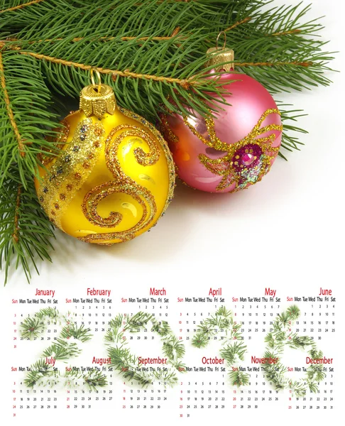 Kalendarz 2016. Obraz o Boże Narodzenie bale zbliżenie — Zdjęcie stockowe