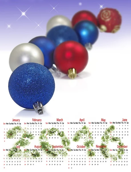 Calendario 2016.Immagine di molte palle di Natale primo piano — Foto Stock