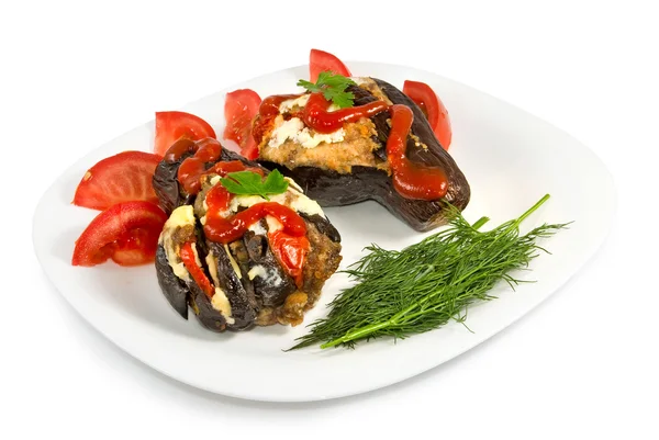 Baked eggplant on a white background closeup — Stock Photo, Image