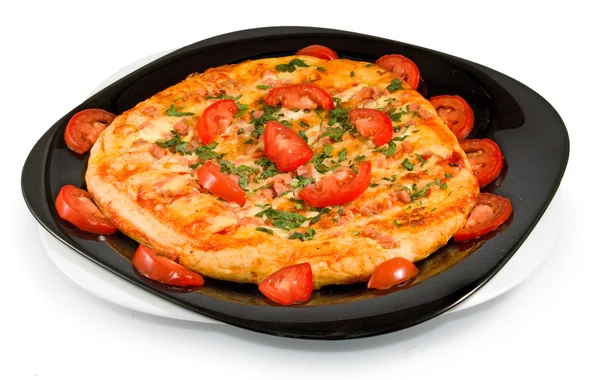 Isolated image of a tasty pizza on a plate closeup — Stock Photo, Image