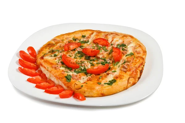 Isolated image of a tasty pizza on a plate closeup — Stock Photo, Image