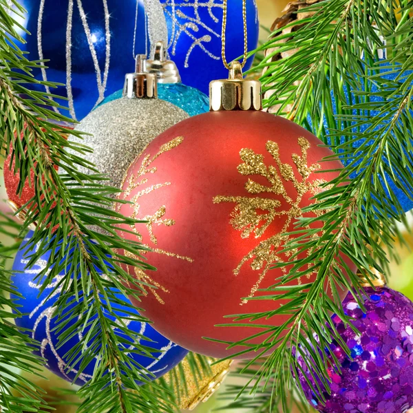 Image of Christmas decorations on the Christmas tree closeup — Stock Photo, Image