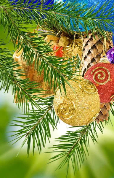 Imagem de belas bolas de Natal na árvore de Natal — Fotografia de Stock