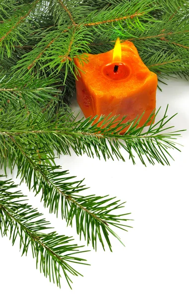 Obrázek svíčky na vánoční stromeček pozadí detail — Stock fotografie