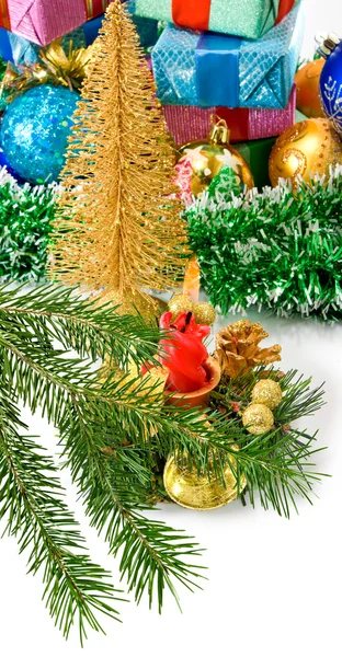 Different image of beautiful Christmas decorations and Christmas tree closeup — Stock Photo, Image
