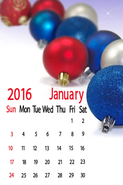 Obraz o Boże Narodzenie dekoracje zbliżenie. Kalendarz dla stycznia 2016. — Zdjęcie stockowe