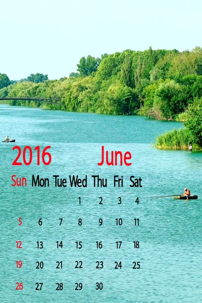 農村部の川のイメージ。2016 年 6 月のカレンダー. — ストック写真